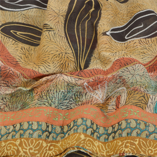 Sanskriti Vintage Sari Blend Georgette Trykt Malet Sari Håndværk Bæredygtigt Stoff
