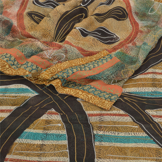 Sanskriti Vintage Sari Blend Georgette Trykt Malet Sari Håndværk Bæredygtigt Stoff