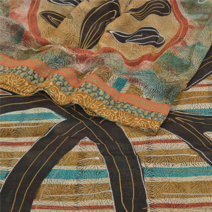Sanskriti Vintage Sari Blend Georgette Trykt Malet Sari Håndværk Bæredygtigt Stoff