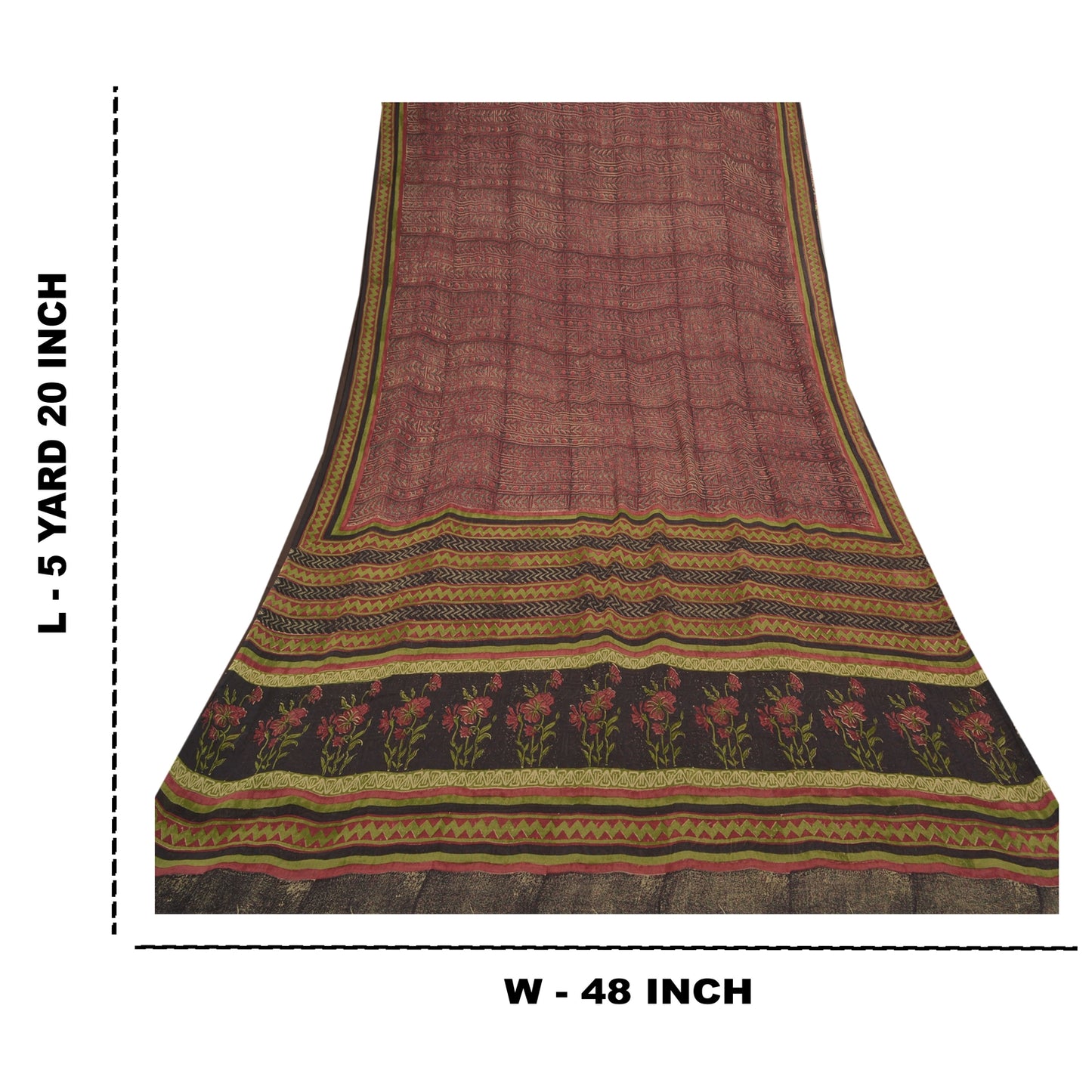 Sanskriti Vintage Røde Sarier 100% Ren Chiffon Silke Trykt Sari Håndværk Bæredygtigt Stoff
