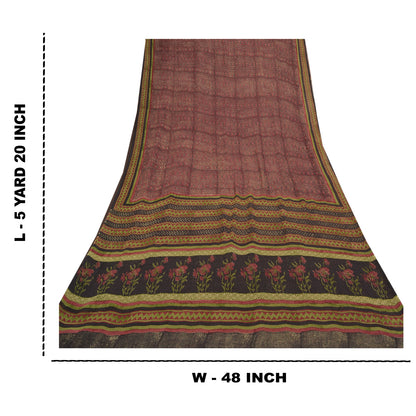 Sanskriti Vintage Røde Sarier 100% Ren Chiffon Silke Trykt Sari Håndværk Bæredygtigt Stoff