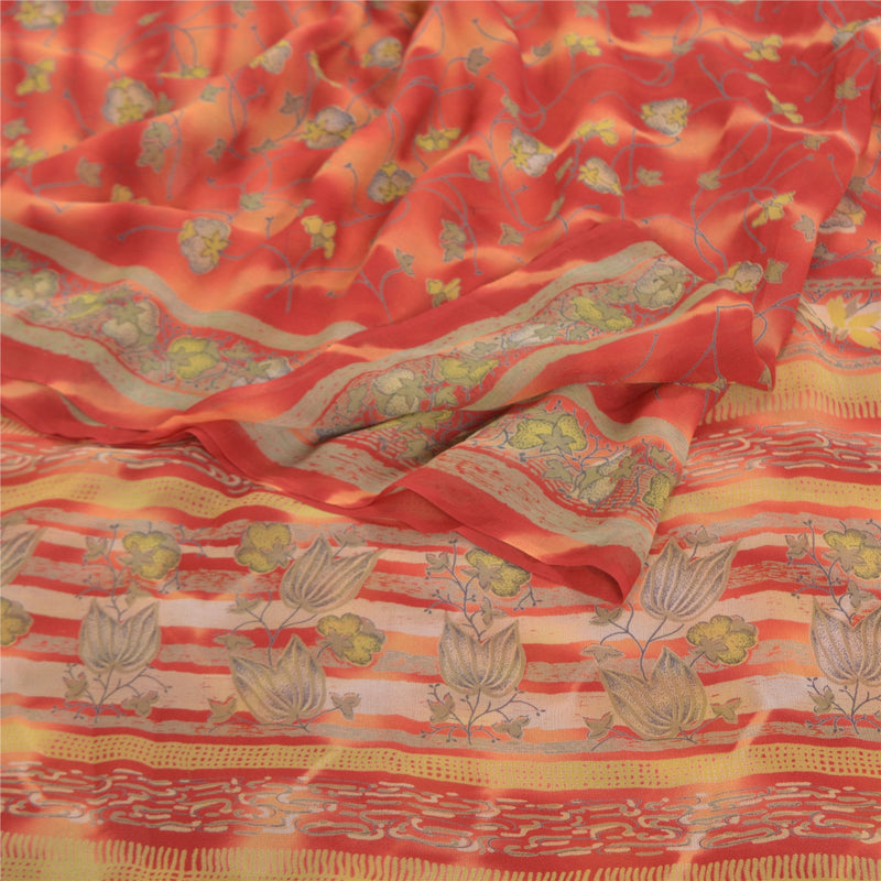 Sanskriti Vintage Red Sarees Pure Georgette Silk Leheria Printed Sari Sustainable Fabric
