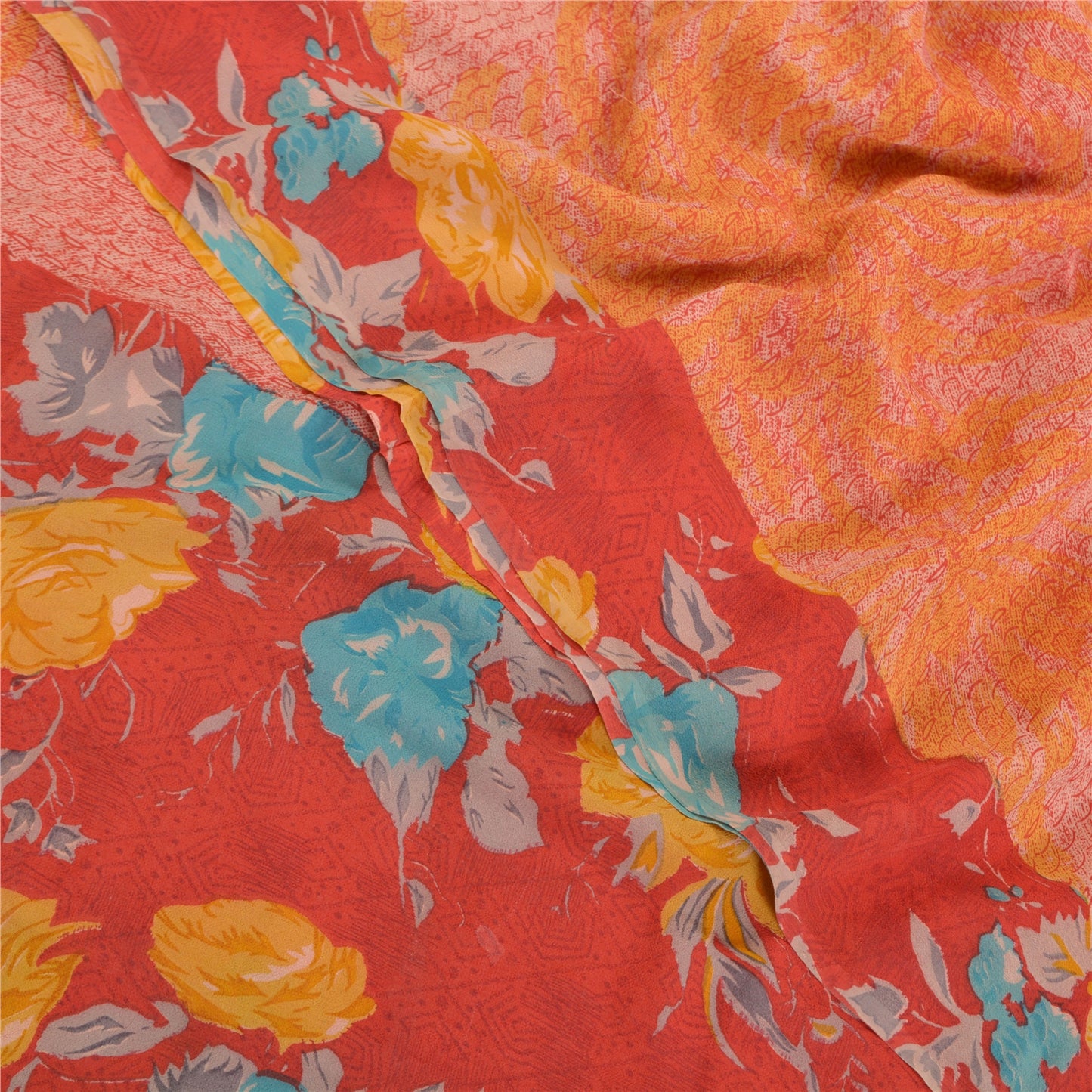 Sanskriti Vintage Red Sarees Pure Georgette Silk Printed Sari Soft Craft Sustainable Fabric