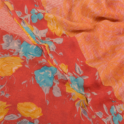 Sanskriti Vintage Red Sarees Pure Georgette Silk Printed Sari Soft Craft Sustainable Fabric
