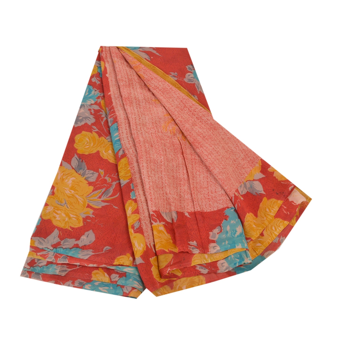 Sanskriti Vintage Red Sarees Pure Georgette Silk Printed Sari Soft Craft Sustainable Fabric