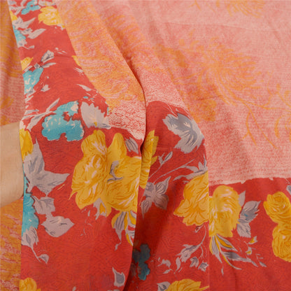 Sanskriti Vintage Red Sarees Pure Georgette Silk Printed Sari Soft Craft Sustainable Fabric
