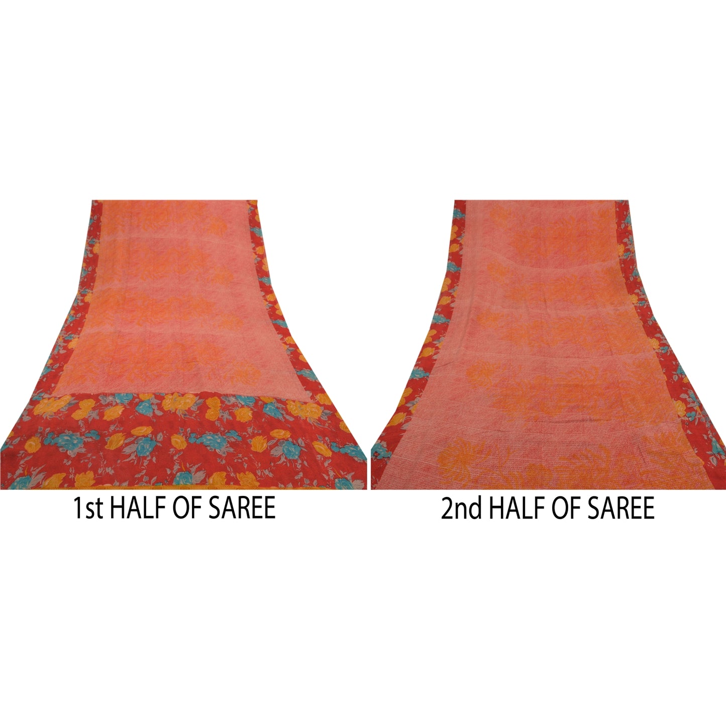 Sanskriti Vintage Red Sarees Pure Georgette Silk Printed Sari Soft Craft Sustainable Fabric