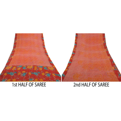 Sanskriti Vintage Red Sarees Pure Georgette Silk Printed Sari Soft Craft Sustainable Fabric