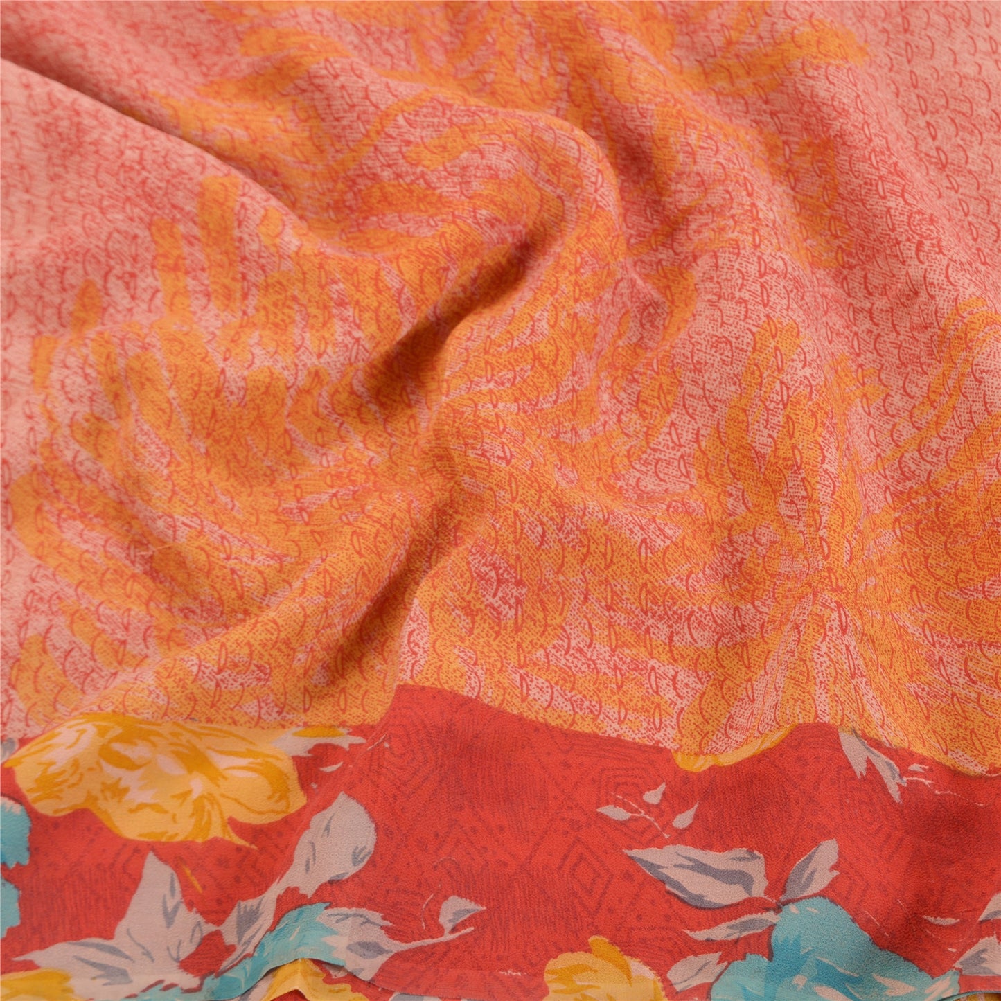 Sanskriti Vintage Red Sarees Pure Georgette Silk Printed Sari Soft Craft Sustainable Fabric
