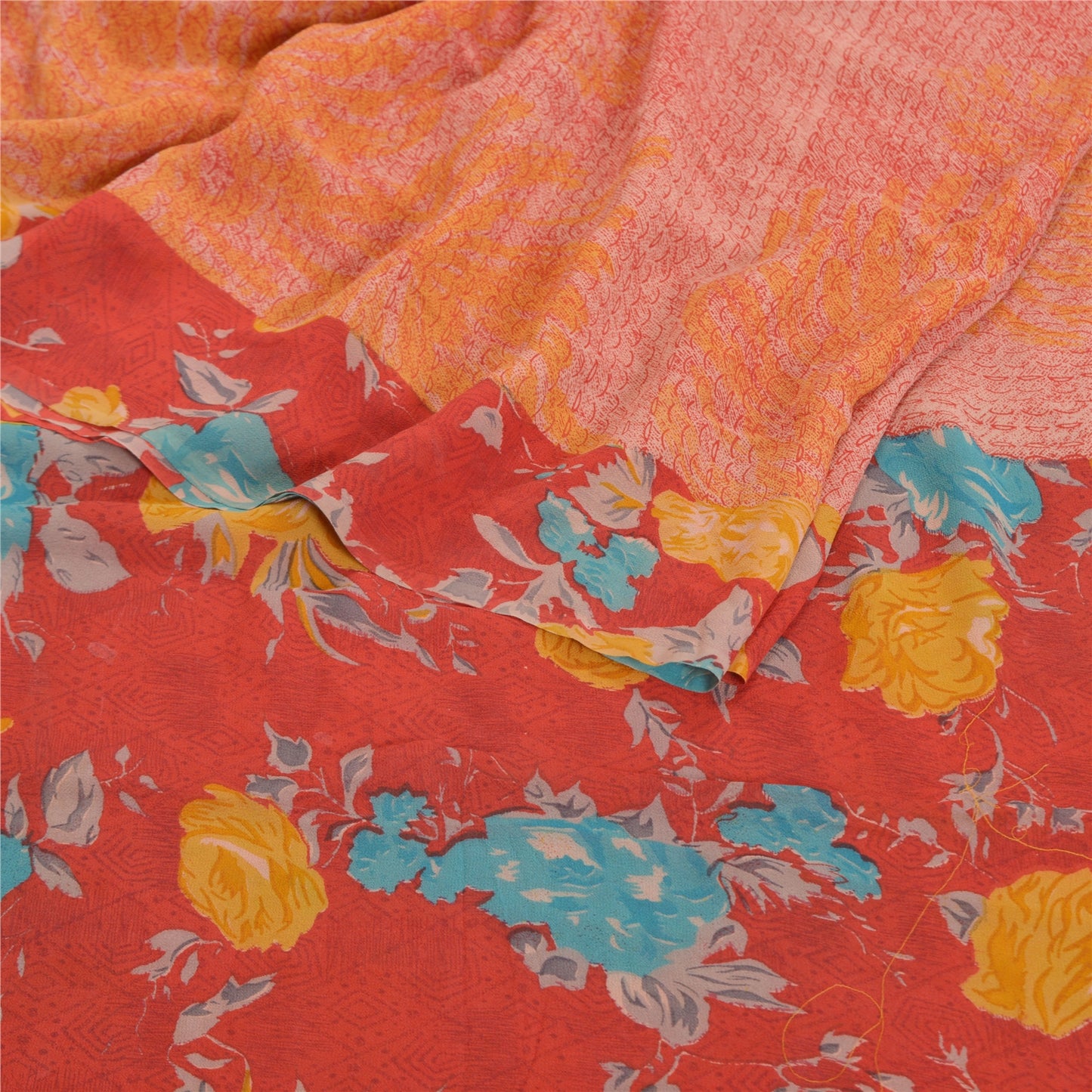 Sanskriti Vintage Red Sarees Pure Georgette Silk Printed Sari Soft Craft Sustainable Fabric