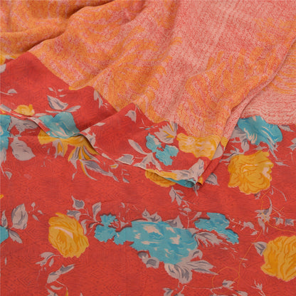 Sanskriti Vintage Red Sarees Pure Georgette Silk Printed Sari Soft Craft Sustainable Fabric