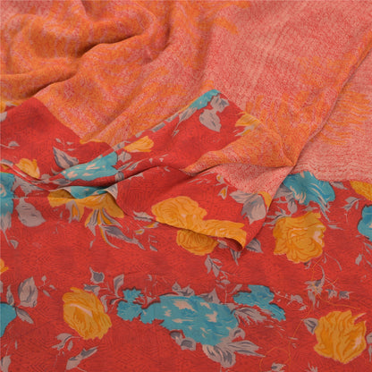 Sanskriti Vintage Red Sarees Pure Georgette Silk Printed Sari Soft Craft Sustainable Fabric