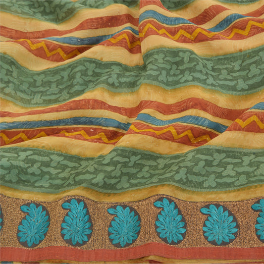 Sanskriti Vintage Sarees Pure Georgette Silk Printed Sari Decor 5YD Craft Sustainable Fabric