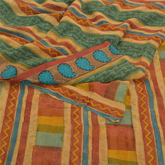 Sanskriti Vintage Sarees Pure Georgette Silk Printed Sari Decor 5YD Craft Sustainable Fabric