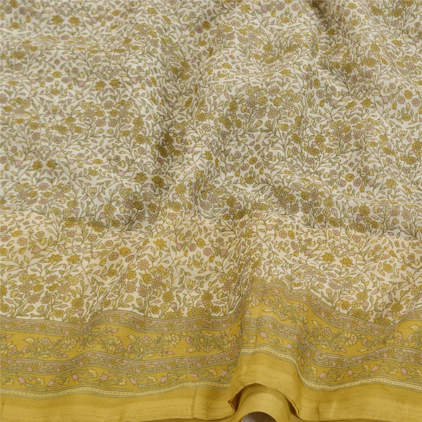 Санскрити Винтаж Крем Индийские Сари Жоржет Печатный Сари 5YD Craft Экологичная Ткань