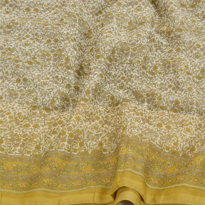 Санскрити Винтаж Крем Индийские Сари Жоржет Печатный Сари 5YD Craft Экологичная Ткань