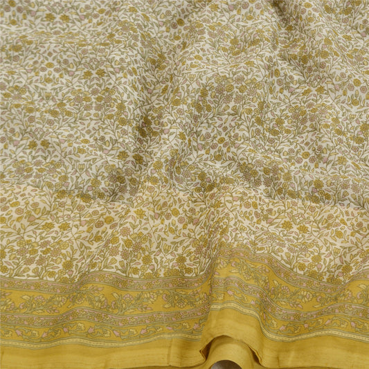 Санскрити Винтаж Крем Индийские Сари Жоржет Печатный Сари 5YD Craft Экологичная Ткань