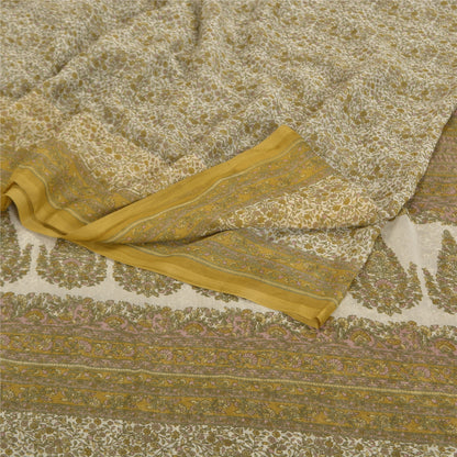 Санскрити Винтаж Крем Индийские Сари Жоржет Печатный Сари 5YD Craft Экологичная Ткань