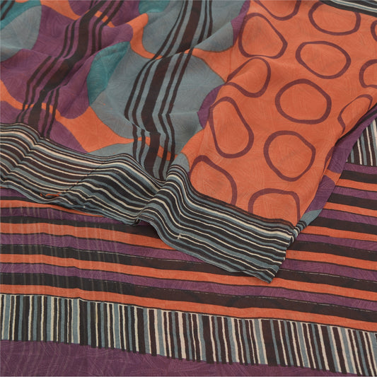 Sanskriti Vintage Sarees 100% Pure Georgette Silk Printed Sari Soft Craft Sustainable Fabric