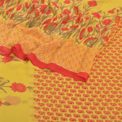 Sanskriti Vintage Saree Yellow & Red Georgette 6+Yd Saree Floral Printed Bollywood Sari Floral Craft Fabric Supplies Dress Meterial