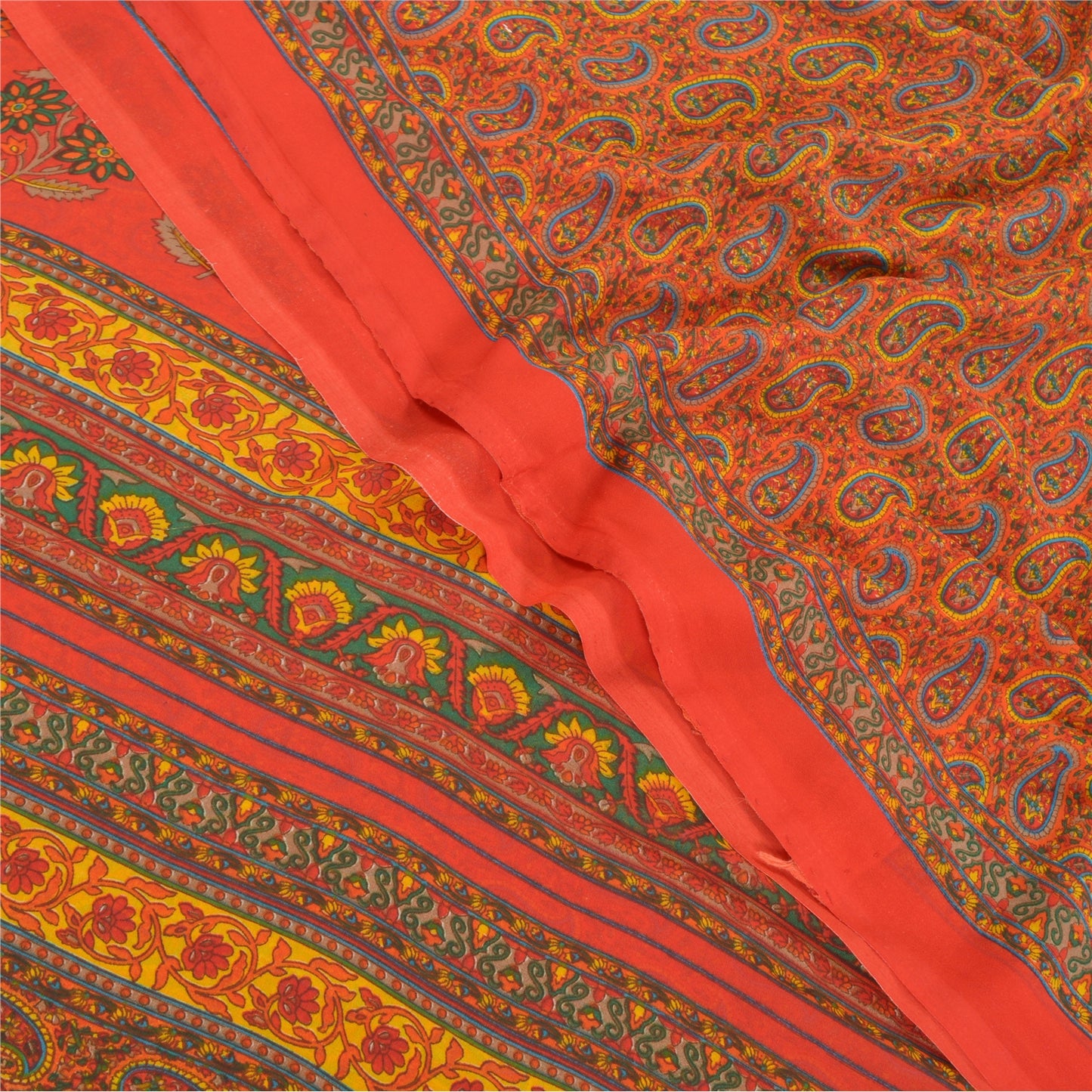 Sanskriti Vintage Røde Indiske Sarier Georgette Trykt Sari 5YD Håndværk Bæredygtigt Stoff