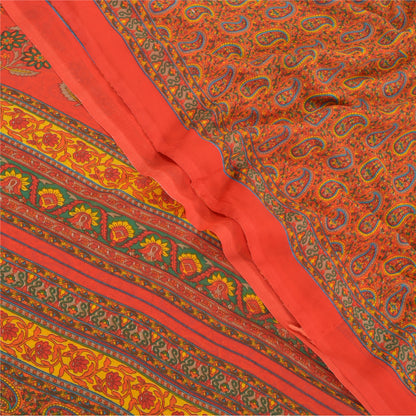 Sanskriti Vintage Røde Indiske Sarier Georgette Trykt Sari 5YD Håndværk Bæredygtigt Stoff
