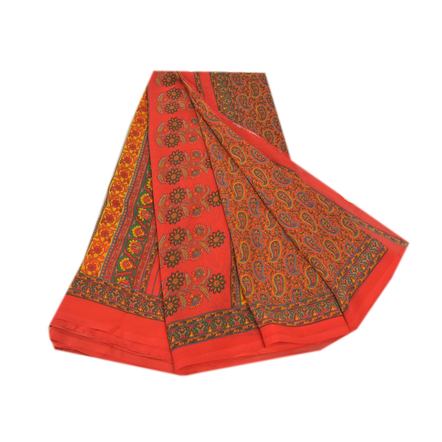Sanskriti Vintage Røde Indiske Sarier Georgette Trykt Sari 5YD Håndværk Bæredygtigt Stoff