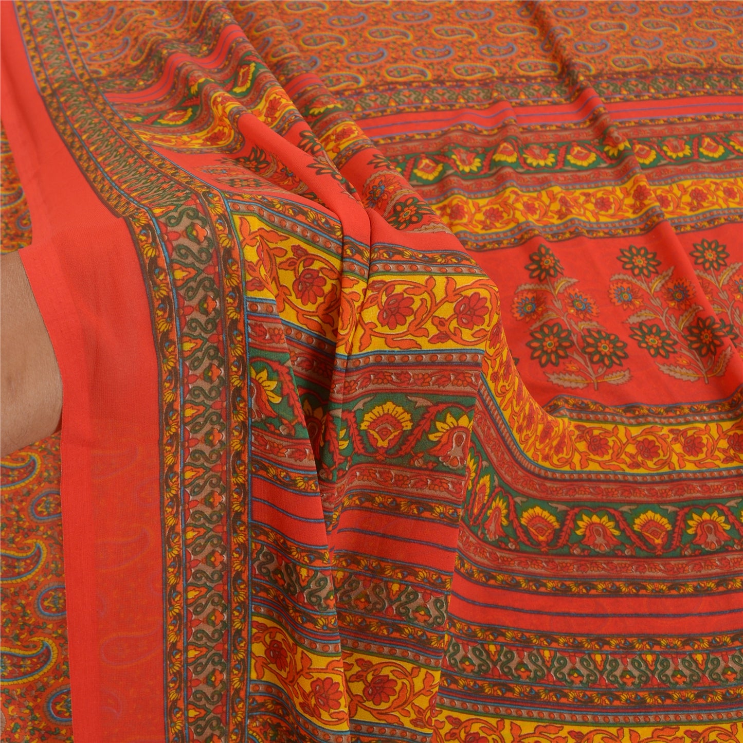 Sanskriti Vintage Røde Indiske Sarier Georgette Trykt Sari 5YD Håndværk Bæredygtigt Stoff