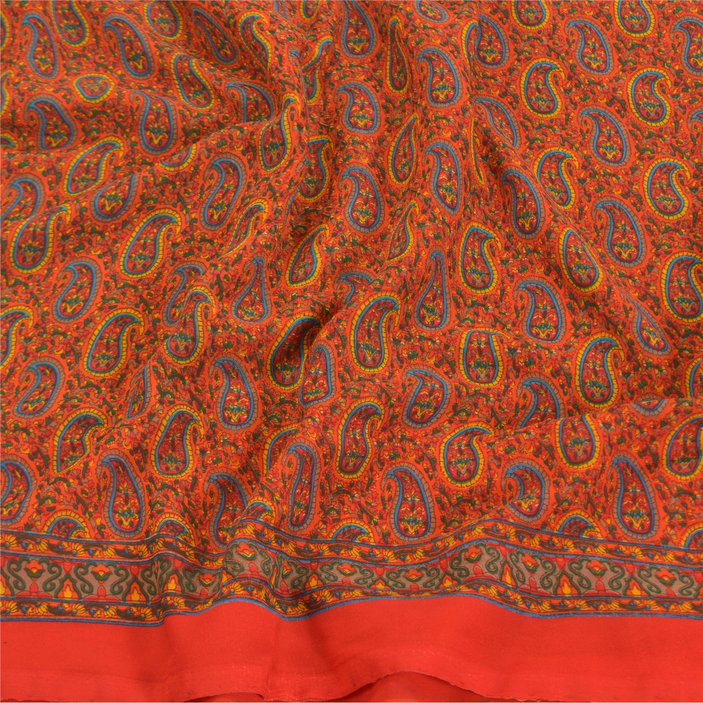 Sanskriti Vintage Røde Indiske Sarier Georgette Trykt Sari 5YD Håndværk Bæredygtigt Stoff