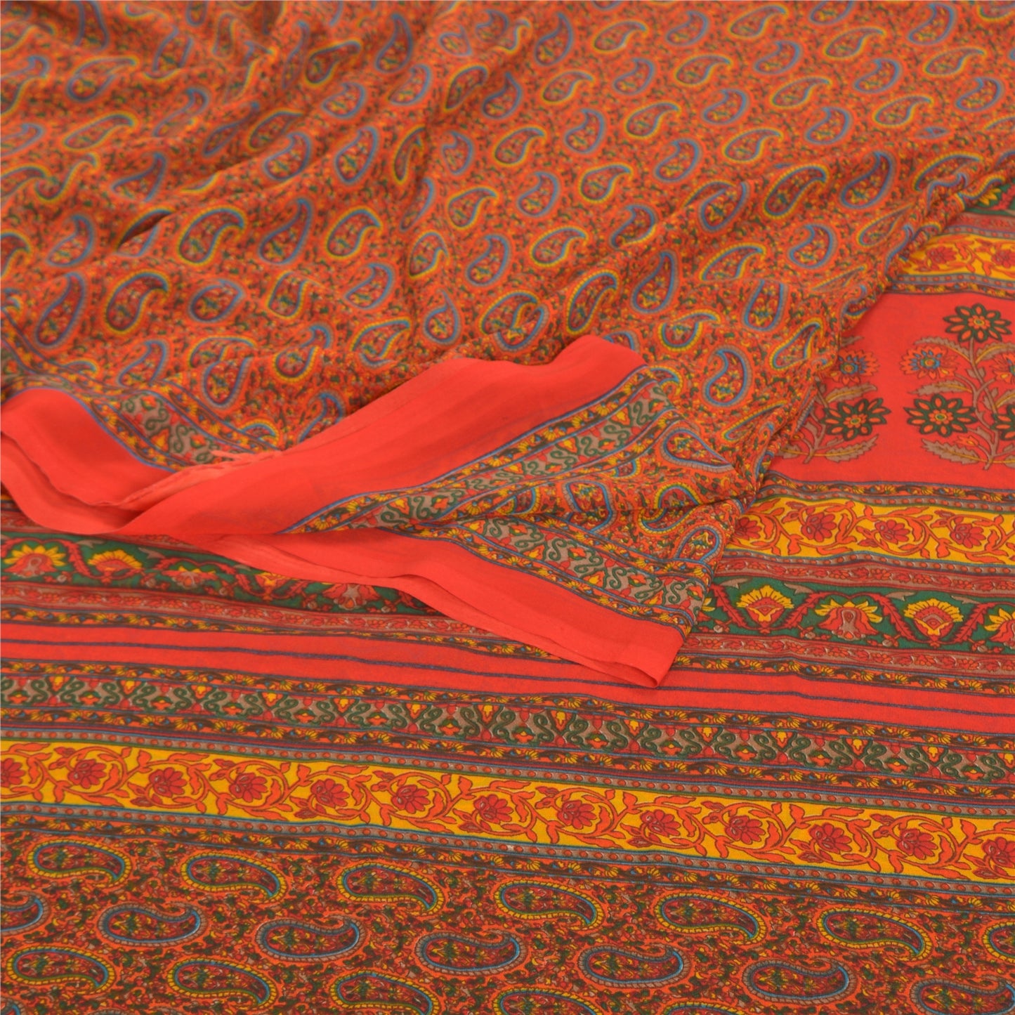 Sanskriti Vintage Røde Indiske Sarier Georgette Trykt Sari 5YD Håndværk Bæredygtigt Stoff