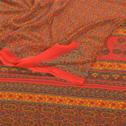 Sanskriti Vintage Røde Indiske Sarier Georgette Trykt Sari 5YD Håndværk Bæredygtigt Stoff