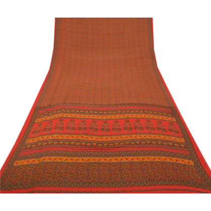 Sanskriti Vintage Røde Indiske Sarier Georgette Trykt Sari 5YD Håndværk Bæredygtigt Stoff