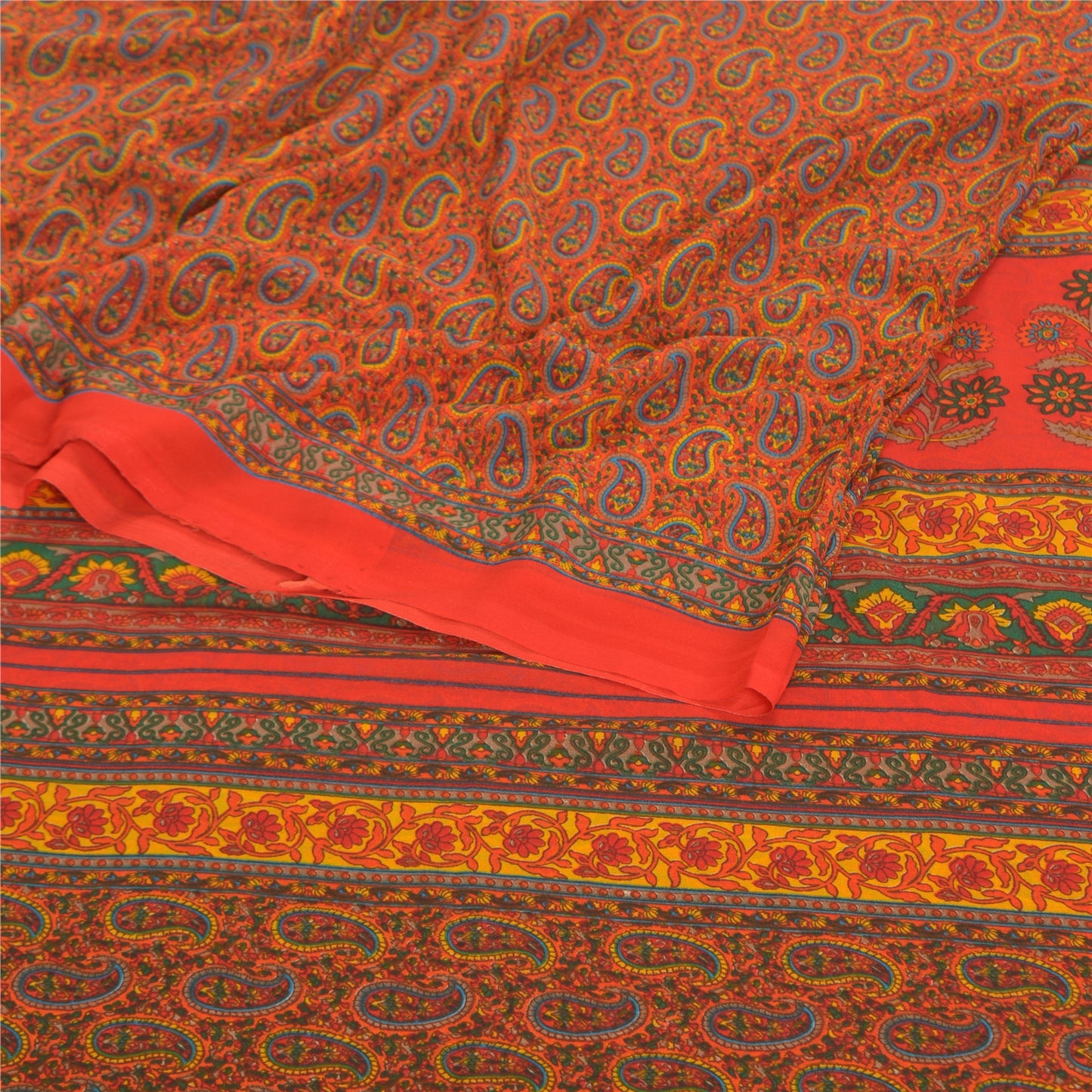 Sanskriti Vintage Røde Indiske Sarier Georgette Trykt Sari 5YD Håndværk Bæredygtigt Stoff