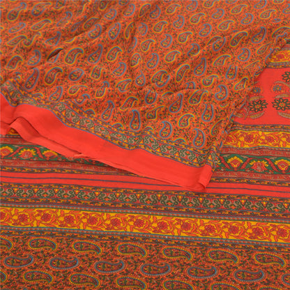 Sanskriti Vintage Røde Indiske Sarier Georgette Trykt Sari 5YD Håndværk Bæredygtigt Stoff