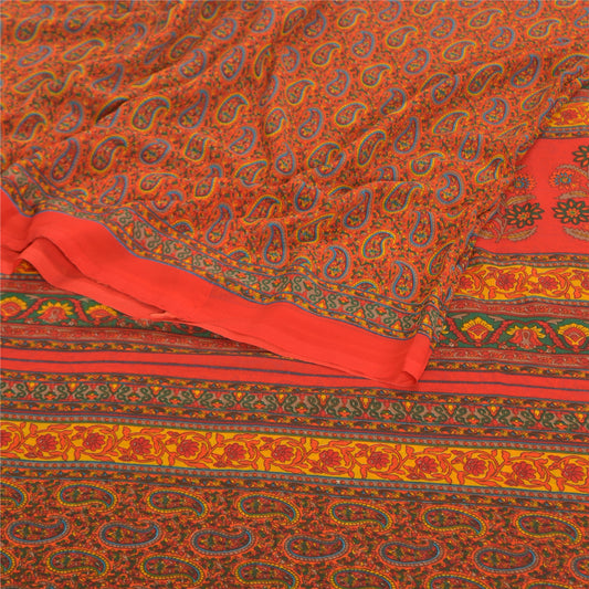 Sanskriti Vintage Røde Indiske Sarier Georgette Trykt Sari 5YD Håndværk Bæredygtigt Stoff