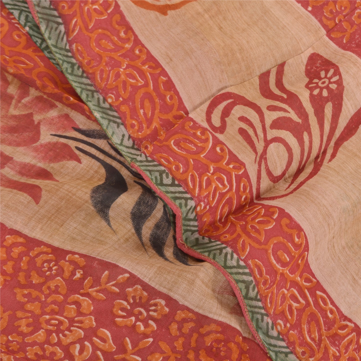 Sanskriti Vintage Sari Blend Georgette Red Printed Saree 5 Yard Craft Fabric Boho Floral Quilting Material For DIY Projects Home Decor