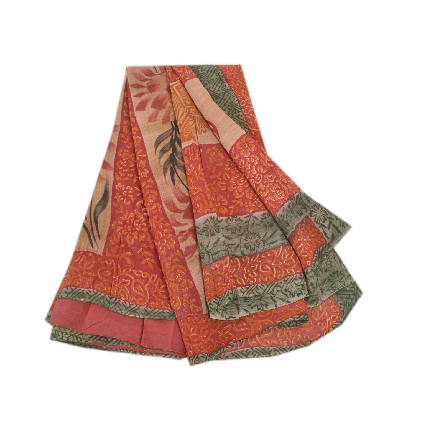 Sanskriti Vintage Sari Blend Georgette Red Printed Saree 5 Yard Craft Fabric Boho Floral Quilting Material For DIY Projects Home Decor