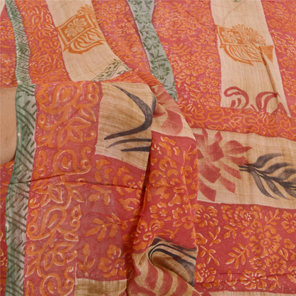 Sanskriti Vintage Sari Blend Georgette Red Printed Saree 5 Yard Craft Fabric Boho Floral Quilting Material For DIY Projects Home Decor