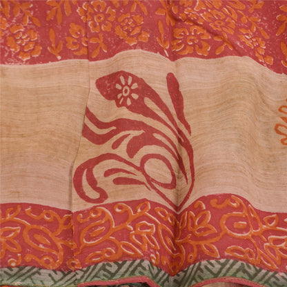 Sanskriti Vintage Sari Blend Georgette Red Printed Saree 5 Yard Craft Fabric Boho Floral Quilting Material For DIY Projects Home Decor