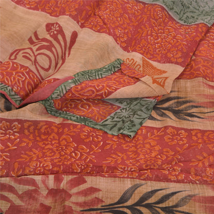 Sanskriti Vintage Sari Blend Georgette Red Printed Saree 5 Yard Craft Fabric Boho Floral Quilting Material For DIY Projects Home Decor