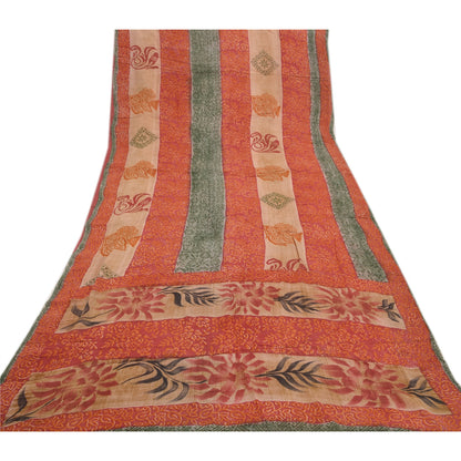Sanskriti Vintage Sari Blend Georgette Red Printed Saree 5 Yard Craft Fabric Boho Floral Quilting Material For DIY Projects Home Decor