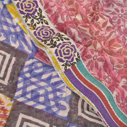 Sanskriti Vintage Rød Sari Blandet Georgette Trykt Sari 5 Yard Håndværk Bæredygtigt Stoff