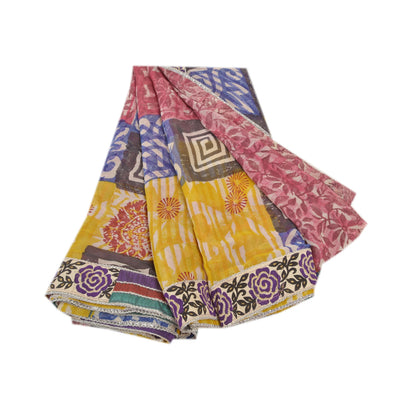 Sanskriti Vintage Rød Sari Blandet Georgette Trykt Sari 5 Yard Håndværk Bæredygtigt Stoff