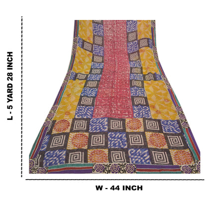 Sanskriti Vintage Rød Sari Blandet Georgette Trykt Sari 5 Yard Håndværk Bæredygtigt Stoff