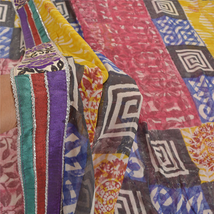 Sanskriti Vintage Rød Sari Blandet Georgette Trykt Sari 5 Yard Håndværk Bæredygtigt Stoff