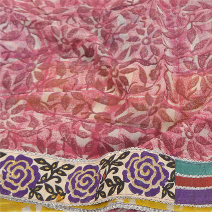 Sanskriti Vintage Rød Sari Blandet Georgette Trykt Sari 5 Yard Håndværk Bæredygtigt Stoff