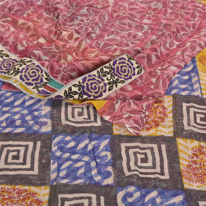 Sanskriti Vintage Rød Sari Blandet Georgette Trykt Sari 5 Yard Håndværk Bæredygtigt Stoff