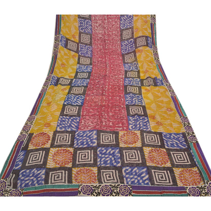 Sanskriti Vintage Rød Sari Blandet Georgette Trykt Sari 5 Yard Håndværk Bæredygtigt Stoff