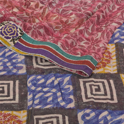 Sanskriti Vintage Rød Sari Blandet Georgette Trykt Sari 5 Yard Håndværk Bæredygtigt Stoff