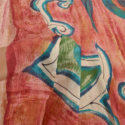 Sanskriti Vintage Rød Indisk Sari Blandet Georgette Trykt Sari 5YD Håndværk Bæredygtigt Stoff